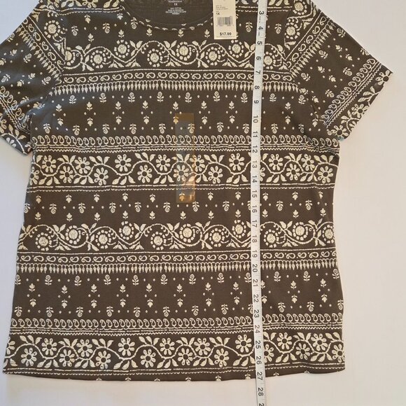 NWT North Crest Women’s Plus 1X Short Sleeve Tee Ivy Green & Cream Floral Print - Picture 4 of 8